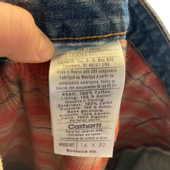 Carhartt Relaxed Fit Dark Wash Flannel Lined Straight Cut Mid Rise Jeans Size 16 - Picture 6 of 16